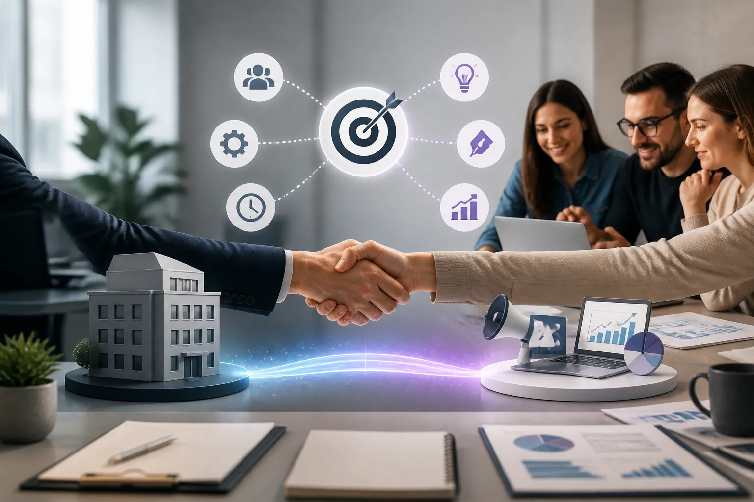 Externalizare marketing: echipa si agentie colaborand pe strategie