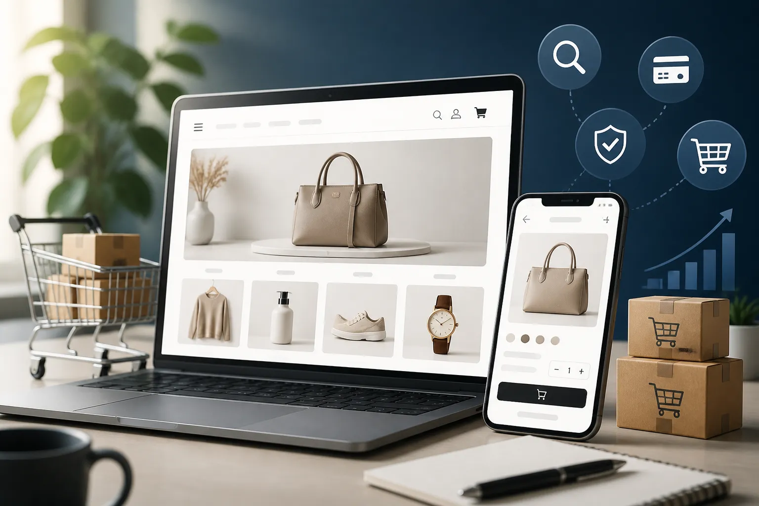 Site ecommerce profesional cu pagini de produs si proces de comanda optimizat