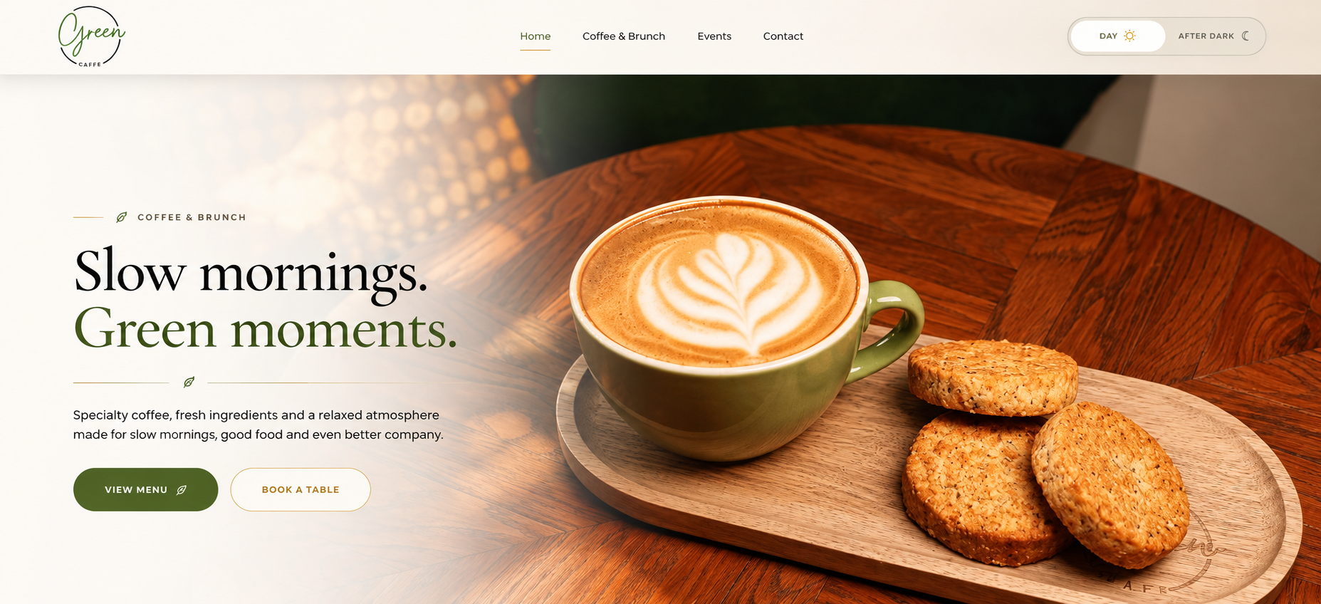 Green Caffe website desktop