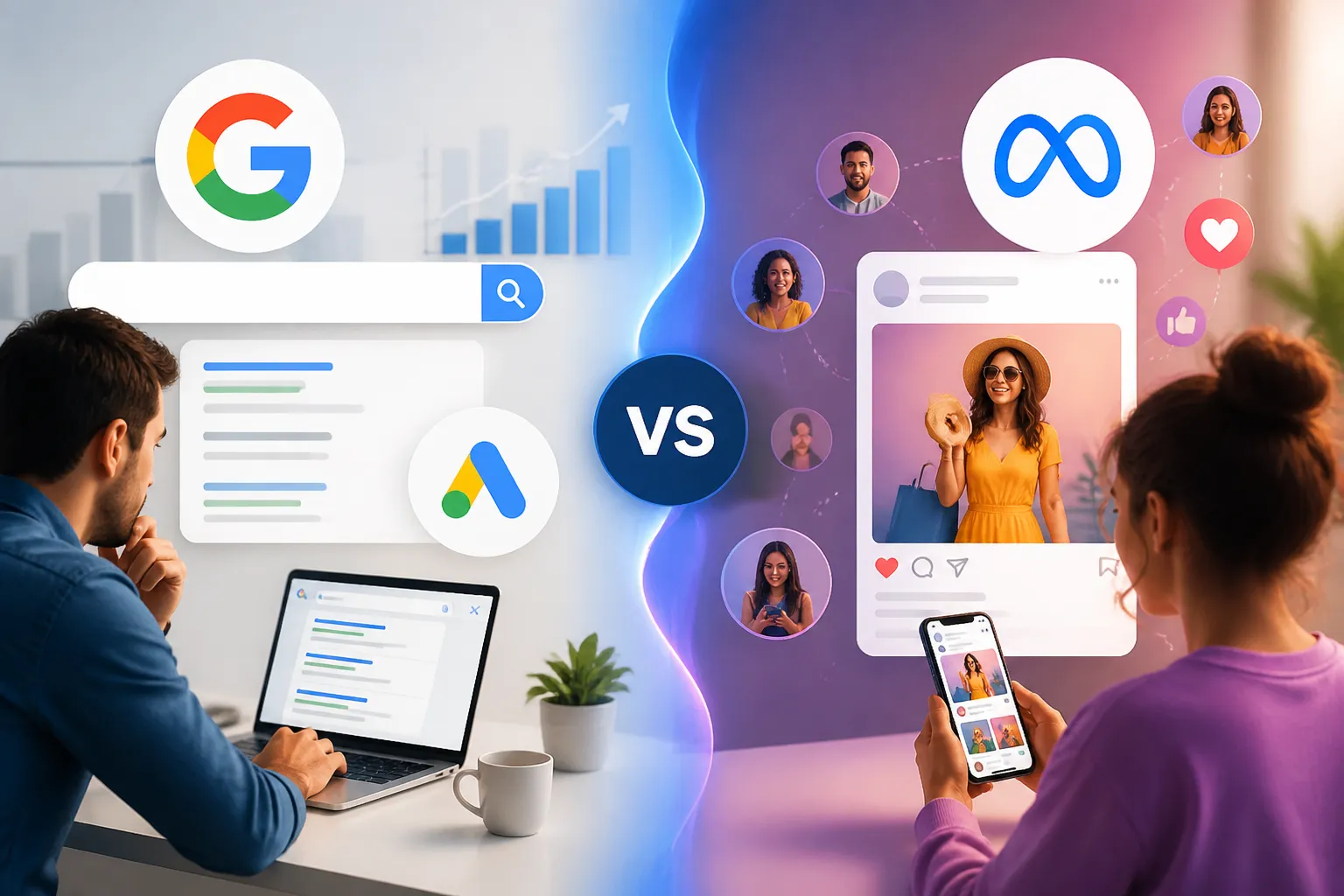 Comparatie Google Ads vs Meta Ads pentru alegerea publicului potrivit