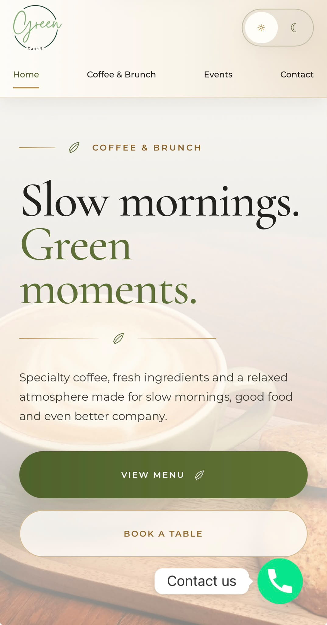 Green Caffe website mobile